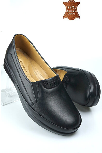 The Dortex Shoes Cd22 Kadın Siyah Hakiki Deri Esnek Ultra Rahat