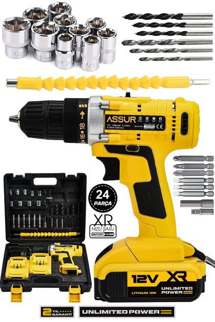 12V Şarjlı Matkap Çelik Şanzıman Bakır Sargılı Akülü Vidalama