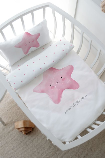 Mother's Side Crib Duvet Cover Set (60X100) - Pure Baby Series - Fluffy Pink Star