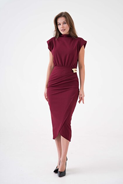 long sleeve burgundy dress mini Hayden Long Sleeve Plunge Mini Dress / Burgundy | MESHKI main image 1