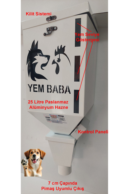 YEM BABA Otomatik Köpek Yem-Mama Makinesi 25 Litre Paslanmaz