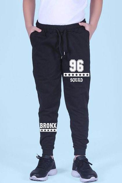 Boy's Black Cargo Pocket Printed Sweatpants