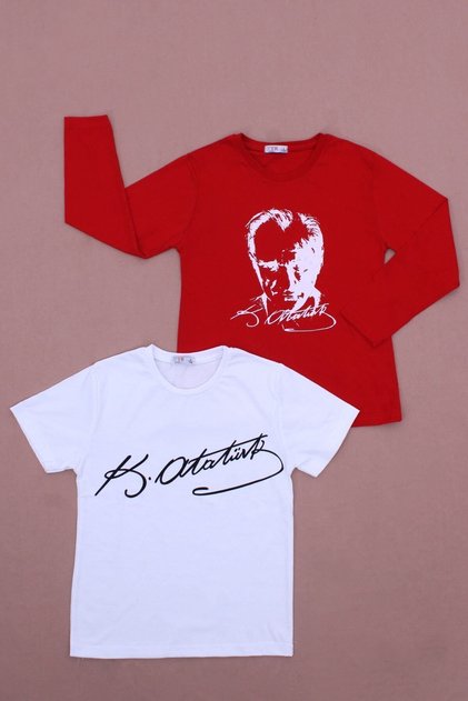 Pack of 2 Atatürk-signature Different Patterned Boys' and Girls' T-shirts