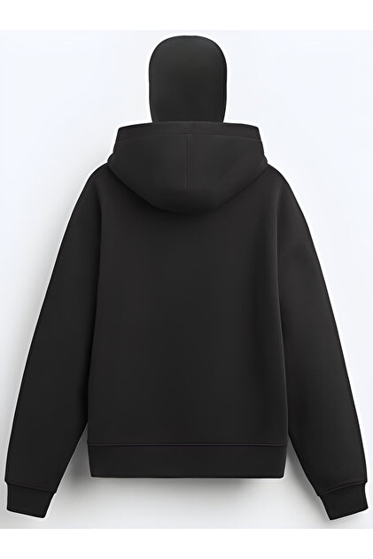 Edizen Kişiye Özel Ultras Hoodie Siyah Kar Maskeli Düz Oversize
