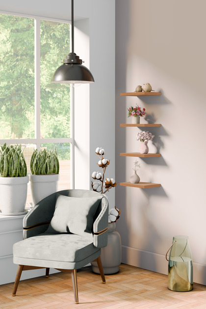 20 Cm 4lü Safir Meşe Mdf Uçan Mini Duvar Rafı Gizli Bağlantı Çiçeklik