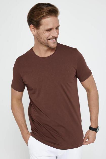 Men's Slim Fit Slim Fit Cotton Soft Texture Stretchy Fabric Plain Basic Brown Crew Neck T-Shirt