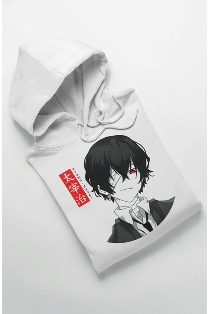 Unisex Osamu Dazai Printed Hooded Sweatshirt, Oversized Bungo Stray Dogs Anime Themed Hoodie
