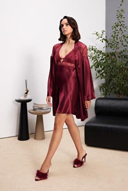 スーツ Le spade sharon 46 Pierre Cardin Saten Gecelik Sabahlık Pijama Takım Şort Takım 6'lı