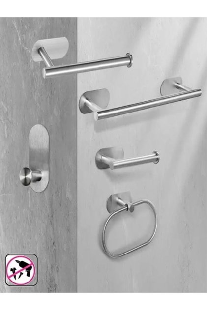 KENDİNDEN YAPIŞKANLI BANYO SETİ 5 Lİ KROM