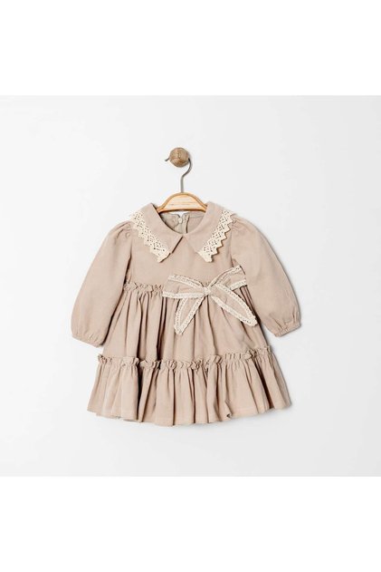 Lace Detail Shirt Collar Bowknot Girl's Dress