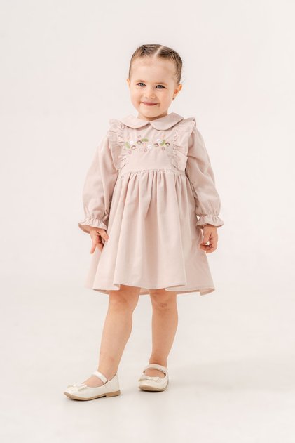 Baby Neck Sleeves Ruffles Floral Embroidery Baby Girl Dress