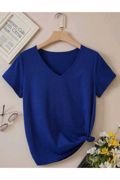Women's Summer V-Neck Tshirt Regular Fit Mold Plain Basic