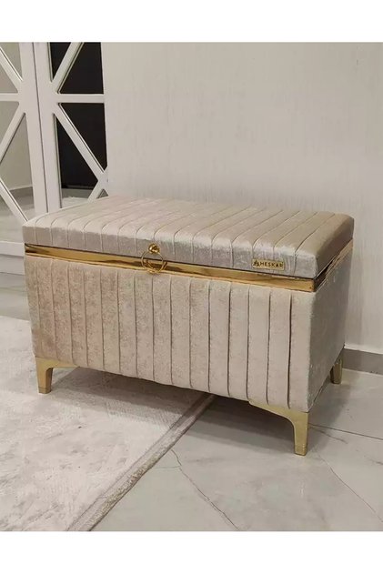 Tek Parça Sütlü Kahve Renk Altın Şeritli Modern Büyük Gelin Çeyiz Sandığı