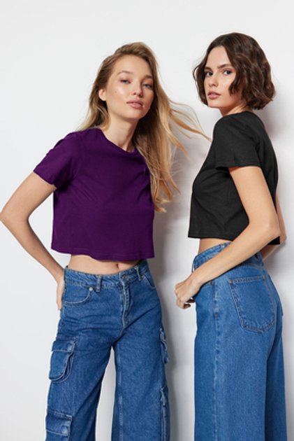 2er Pack Damen Oversized T-Shirts - 100% Baumwolle Basic Shirts Mit Rundhals & Kurzarm (Lockere Passform)