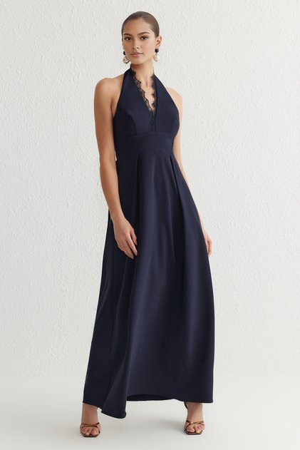 Rochie de seara lunga din dantela bleumarin TPRSS25AE00035
