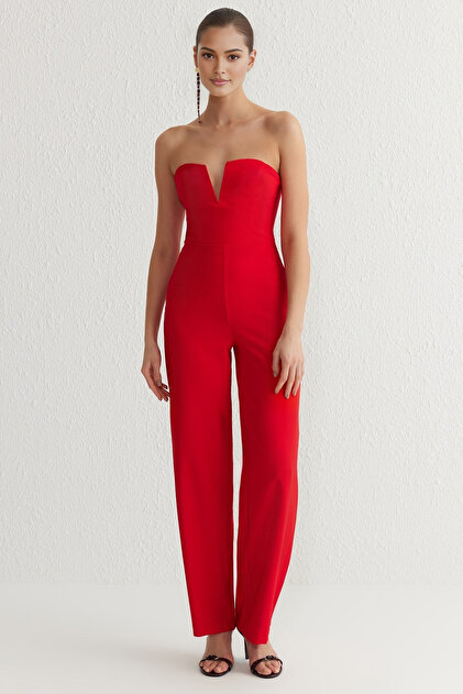 Trendyol Collection Red Strapless Woven Jumpsuit Tprss25Tu00004
