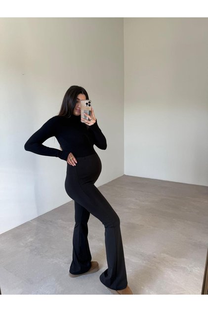 Black Flared Adjustable Maternity Leggings