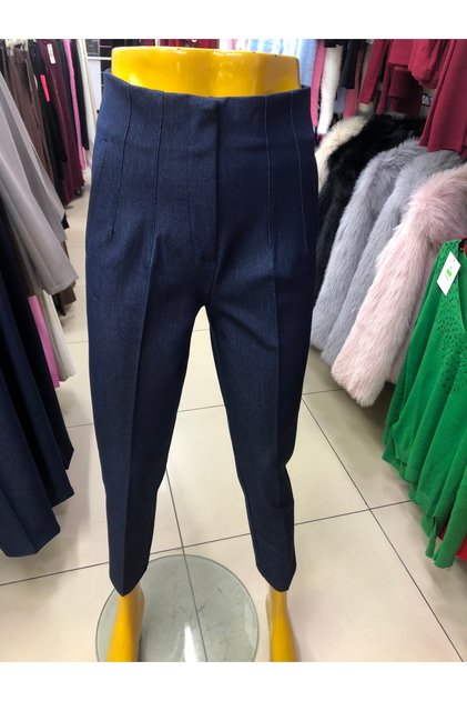 Lacivert denim görünümlü flatolu kumaş pantolon