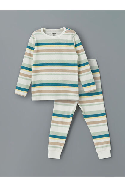Lcw Baby Crew Neck Striped Baby Boy Pajamas Set