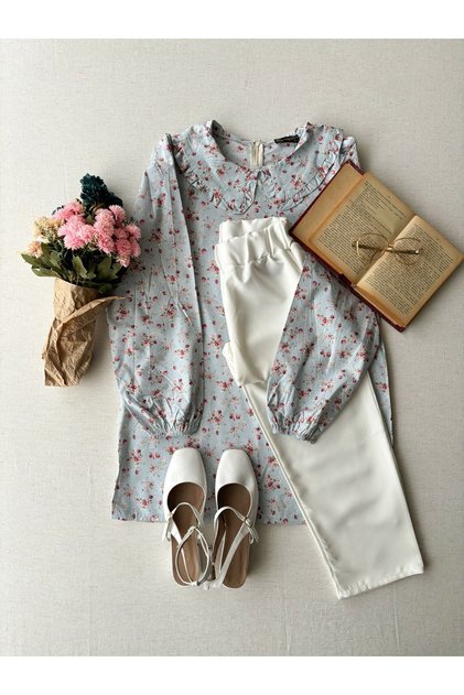 Baby Collar Floral Long Poplin Tunic