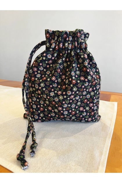 Flower Print Flannelette Cloth Pouch - Drawstring Bag Organizer - Makeup Bag - Jewelry Organizer