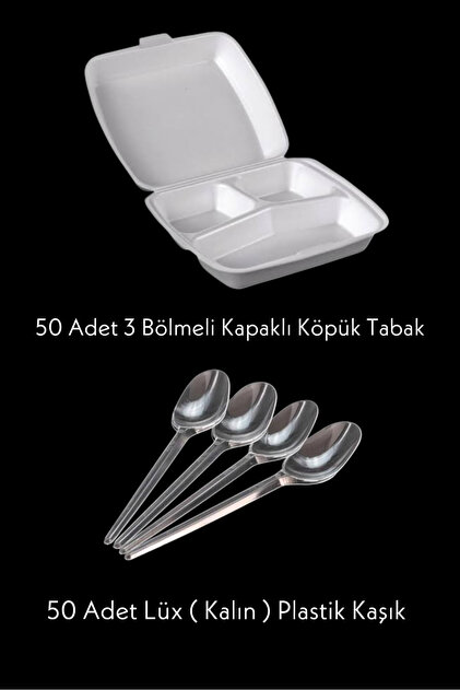 Özkan Ambalaj Temizlik 50 Adet 3 Bölmeli Kapaklı Köpük Tabak - 50