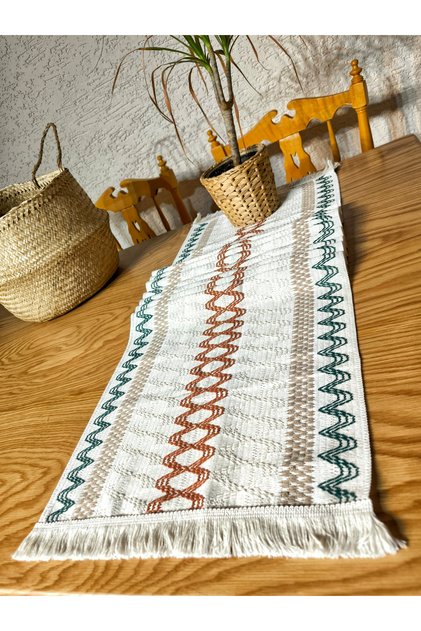 Organic Cotton Lace Runner Kilim Pattern 150x35