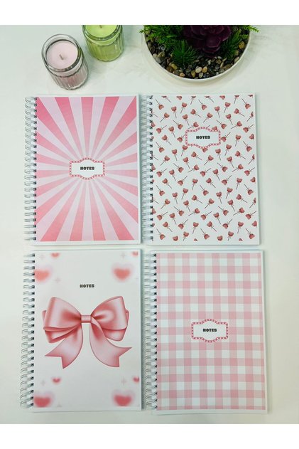 A5 Spiral School Notebook 80 Sheets Set of 4 Striped Cardboard Cover