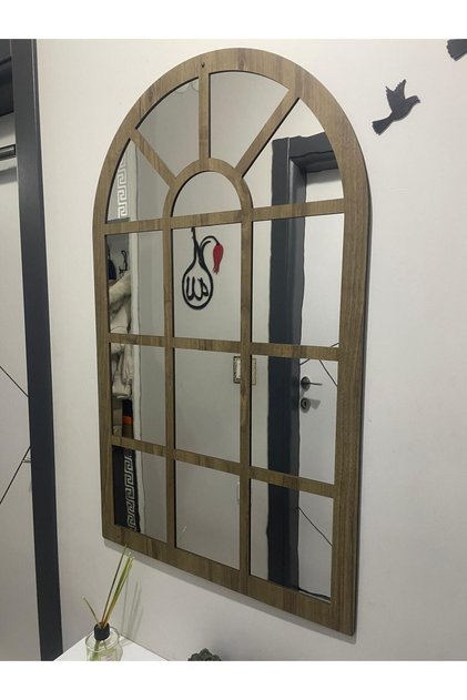 Pencere Ayna Dekoratif Pleksi Aynalı Ceviz Renk Kullanıma Hazır 6 Adet Kuş Hediyeli