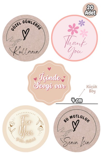 20 Adet Küçük Boy Karışık Etiket Paketlemeye Yardımcı Özel Gün Etiketi Sticker