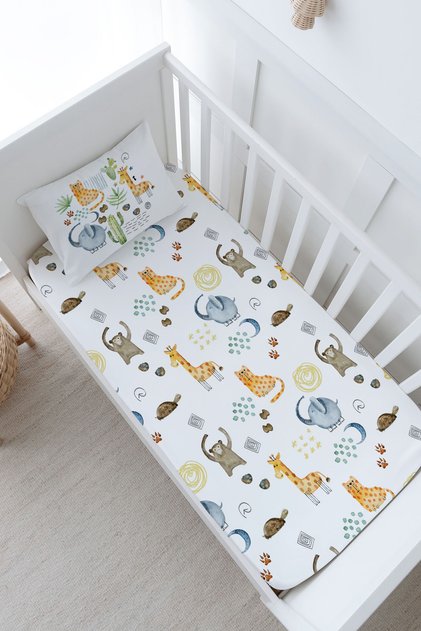 Baby Size Fitted Sheet Set - Iconic Series - Cactus and Cute Animals