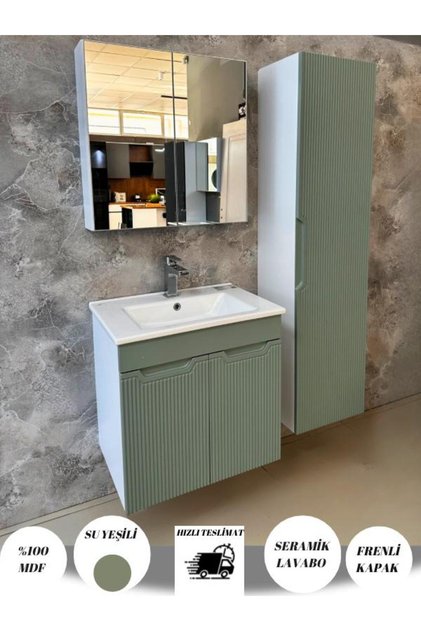 BANYO DOLABI AYNALI CNC İŞLEMELİ MEMBRAN KAPAKLI 65 cm