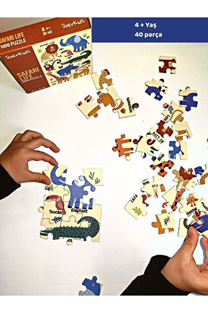 DoerKids Safari Vahşi Hayvanlar Mini Puzzle | 3-7 Yaş - 40 Parça