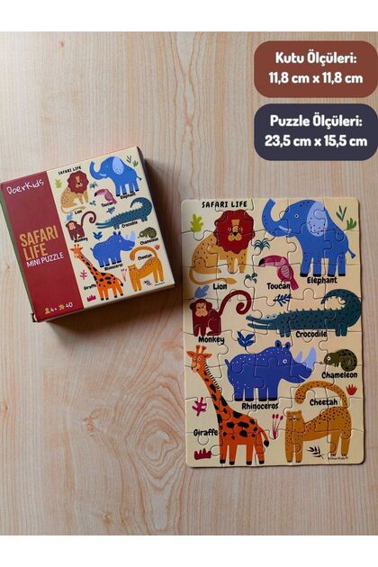 DoerKids Safari Vahşi Hayvanlar Mini Puzzle | 3-7 Yaş - 40 Parça