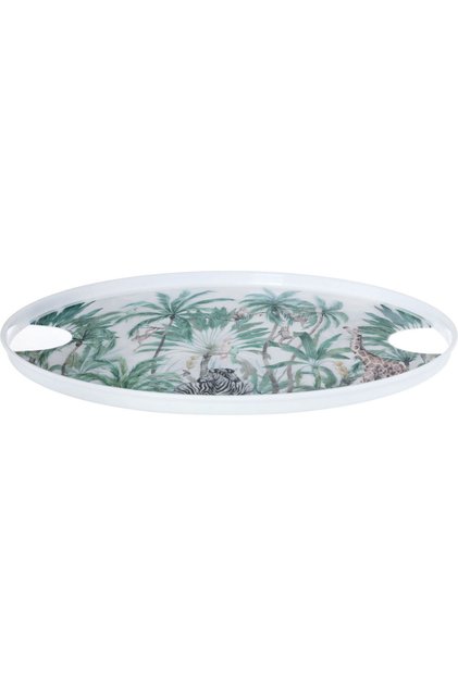 Plastic Serving Tray, Saif Gallery, 36 x 2 cm, Round, Green Vase, Handle - White