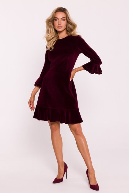 Rochie din velur cu volane