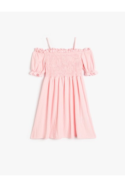 Gipe Detailed Pleated Short Sleeve Strap Midi Dress
