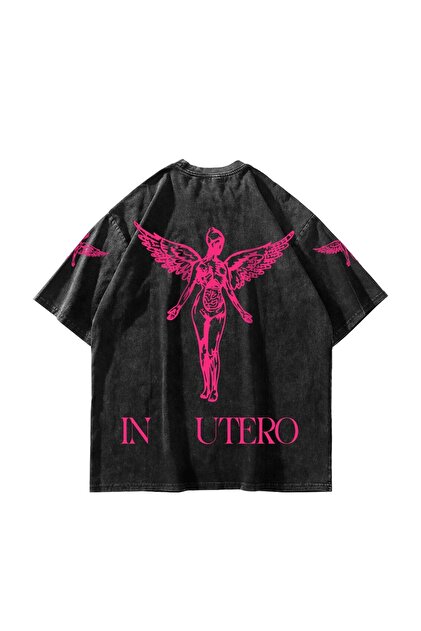 Sekizbiraltı Nirvana In Utero Pembe Baskılı Oversize Unisex Siyah