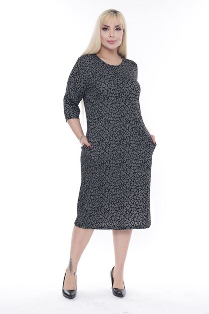 Rochie de iarnă cu buzunare jacquard mărime mare 30A-2278