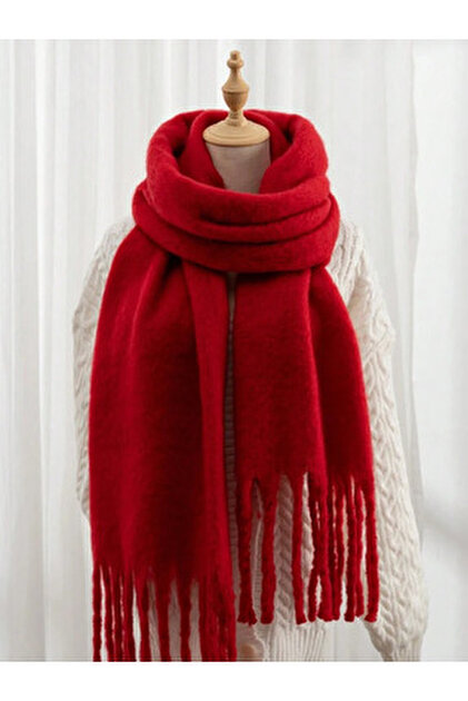 Wearflawless Unisex Plain Thick Soft Red Scarf- Trendyol