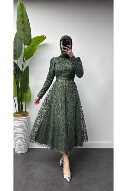 New Season Evening Dress with Sleeves and All Embroidery