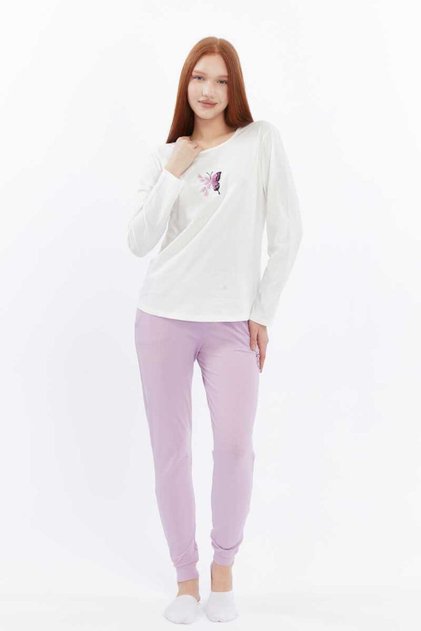 Fly Combed Cotton Lycra Women's Long Sleeve Pajama Set