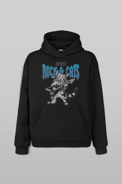Black Meowtallica Rock Cat Metallica Guitar Cat Printed Sweat Hoodie