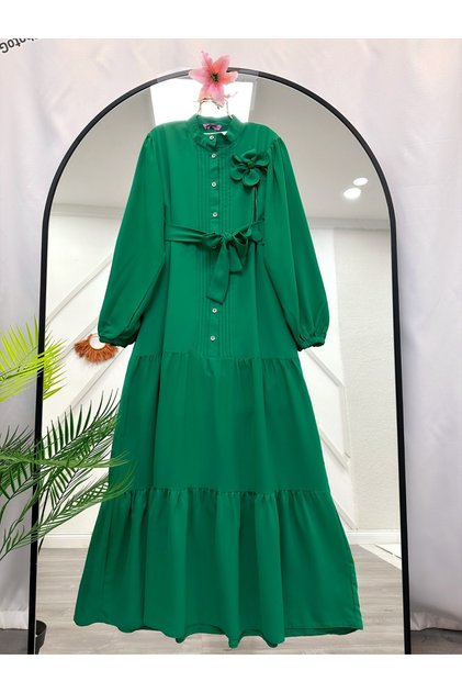 Tesettur Dress with Flower Accessories
