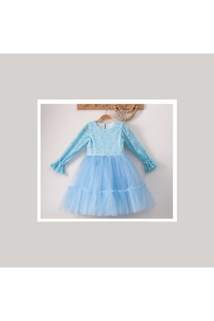 Girls' Long Sleeve Lace Evening Dress with Pearls