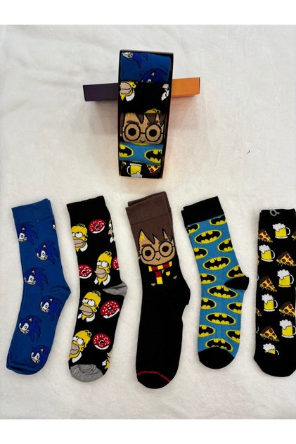 Valentine's Day Gift Colorful Patterned Character Socks Box of 5