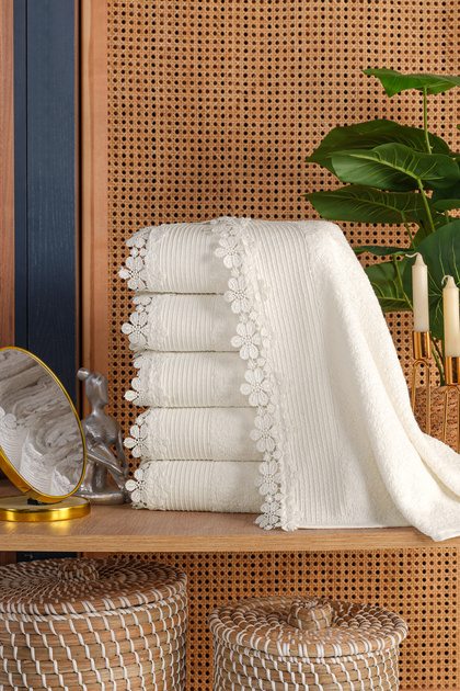 Sea 6 Pieces 50*90 Laced Towel Set | Towel | Towel Set | | Hand and Face Towel | Dowry Towel