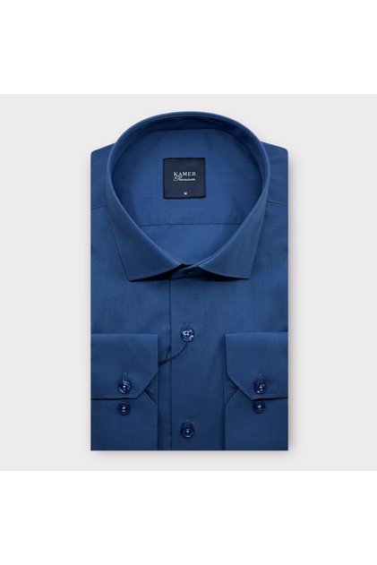Men's Slim Fit Terikoton Indigo Shirt - 2100I