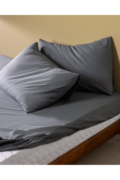 Manon Double 100% Cotton Ranforce Fitted Sheet Set - Anthracite