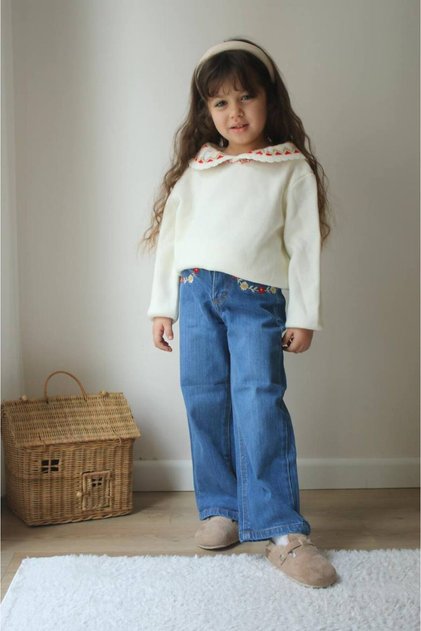 Girls' Embroidered Sweater and Jean Pants Set